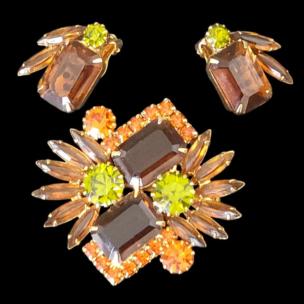 Vintage Rhinestone Brooch & Earring Set